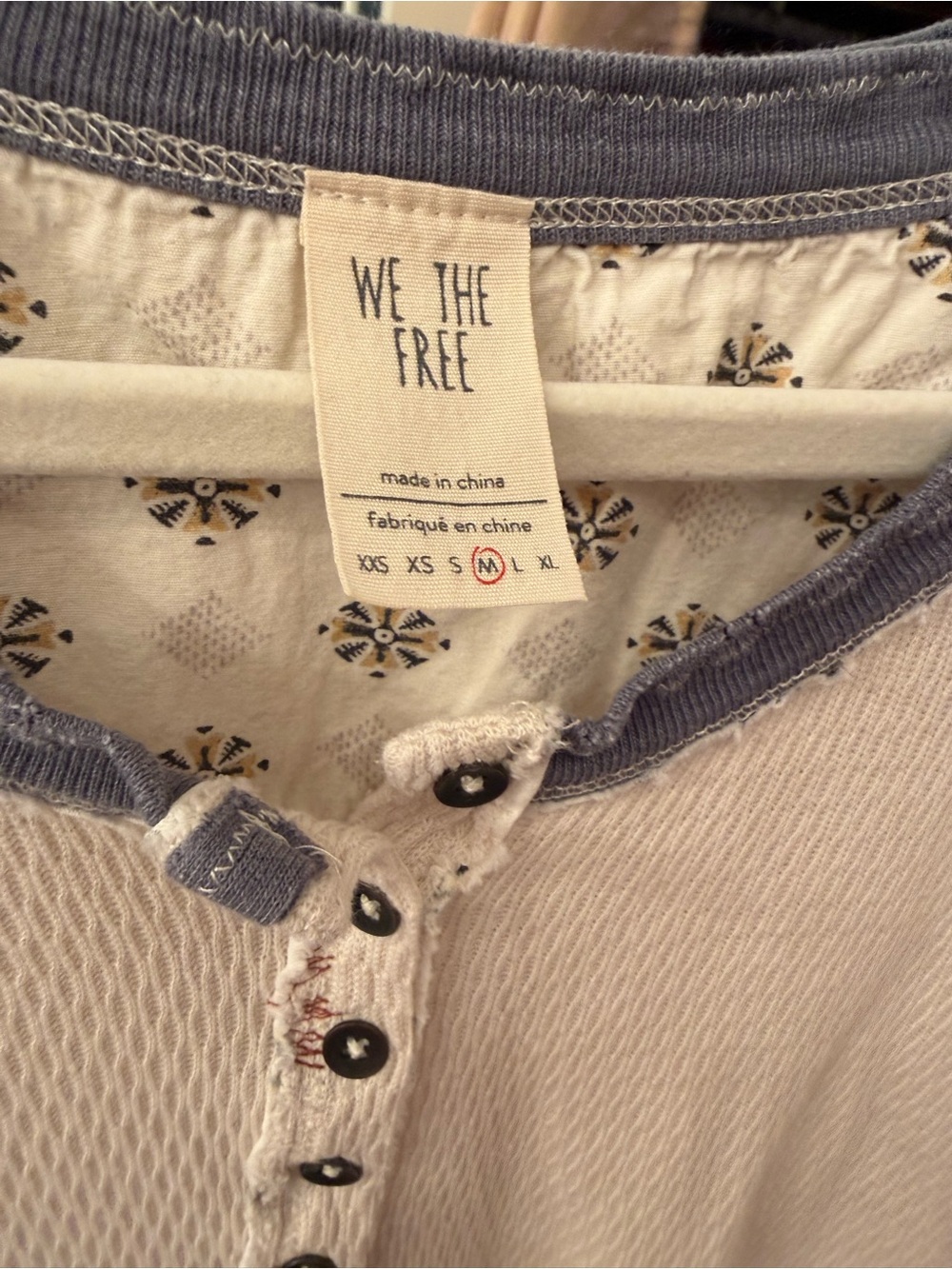 We The Free Cream Long Sleeve Henley with Blue Trim - Picture 2 of 4